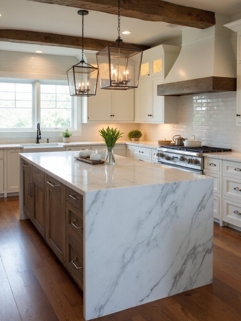 elegant rustic waterfall edge kitchen island