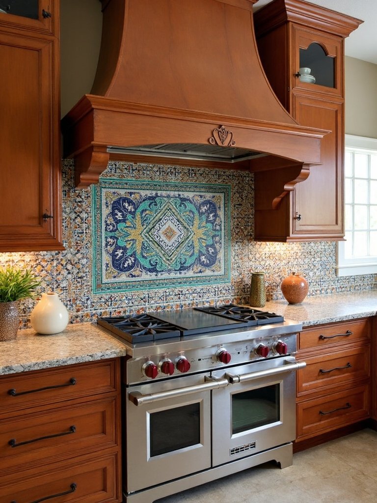 ethnic textile inspired mosaic backsplashes