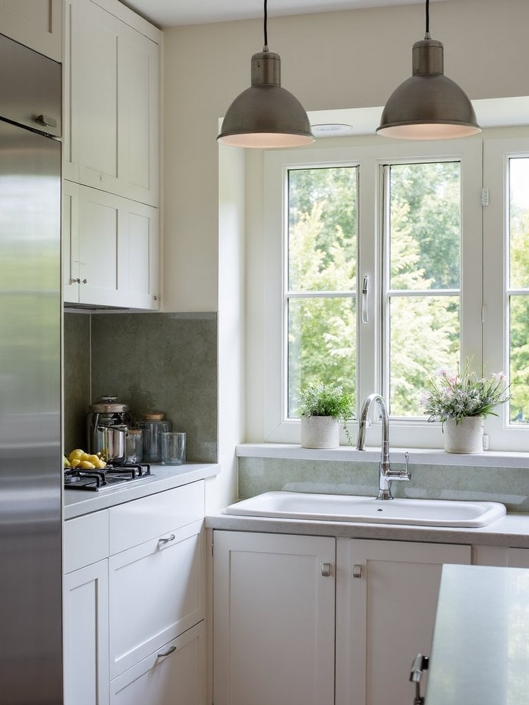 expand small kitchen with reflective surfaces