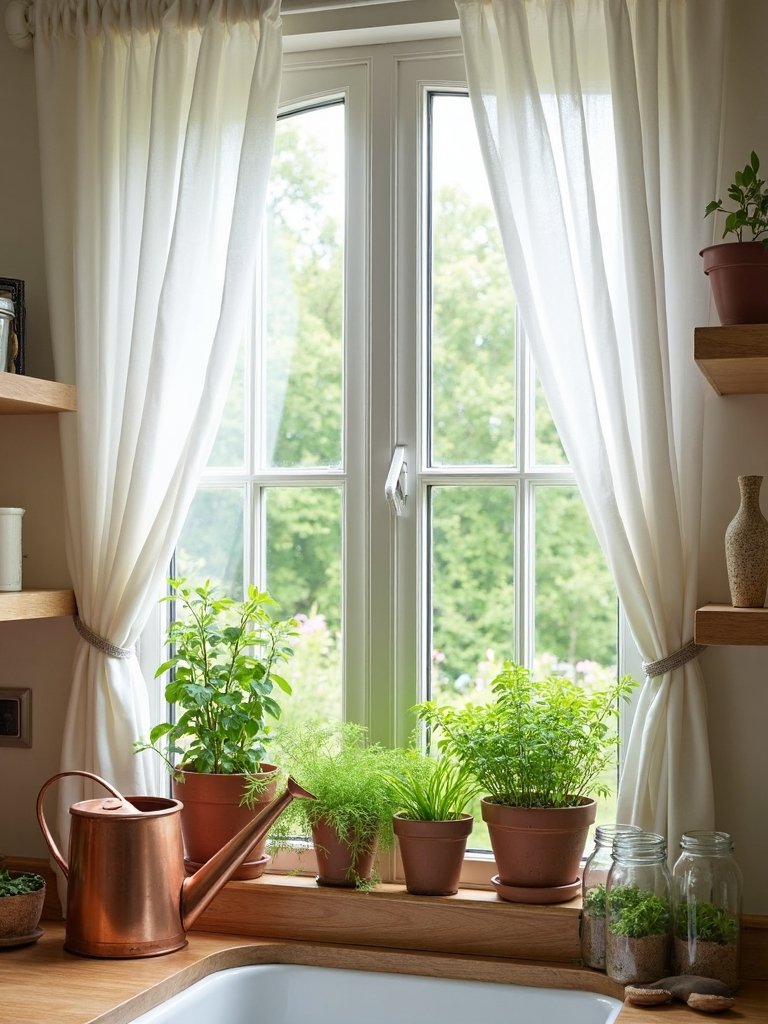 farmhouse style window shelf display