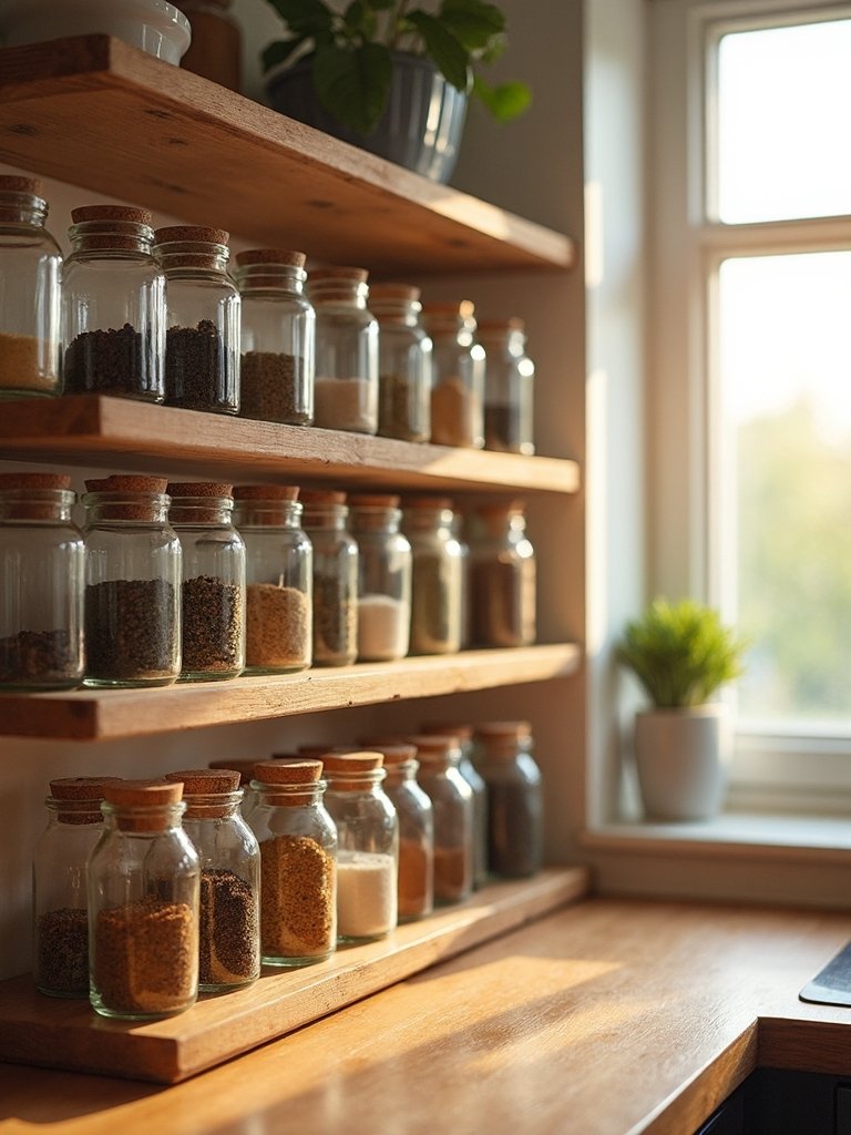 glass jars organize spice storage