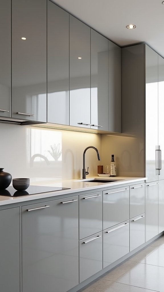 glossy grey kitchen cabinets