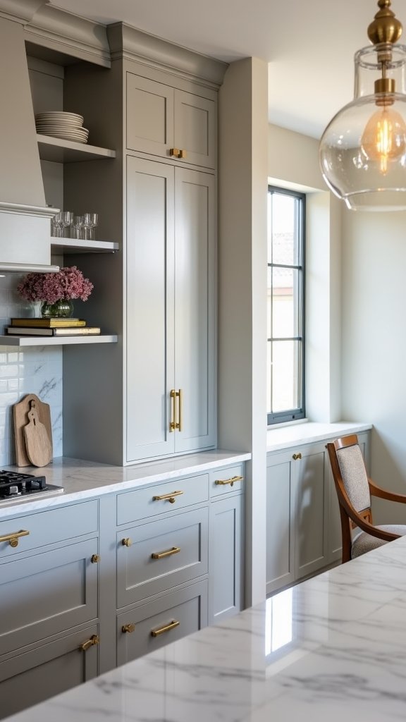 gold hardware enhances kitchens