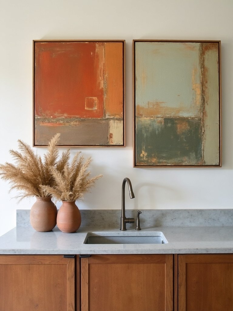 grounding earth toned abstract kitchen artwork