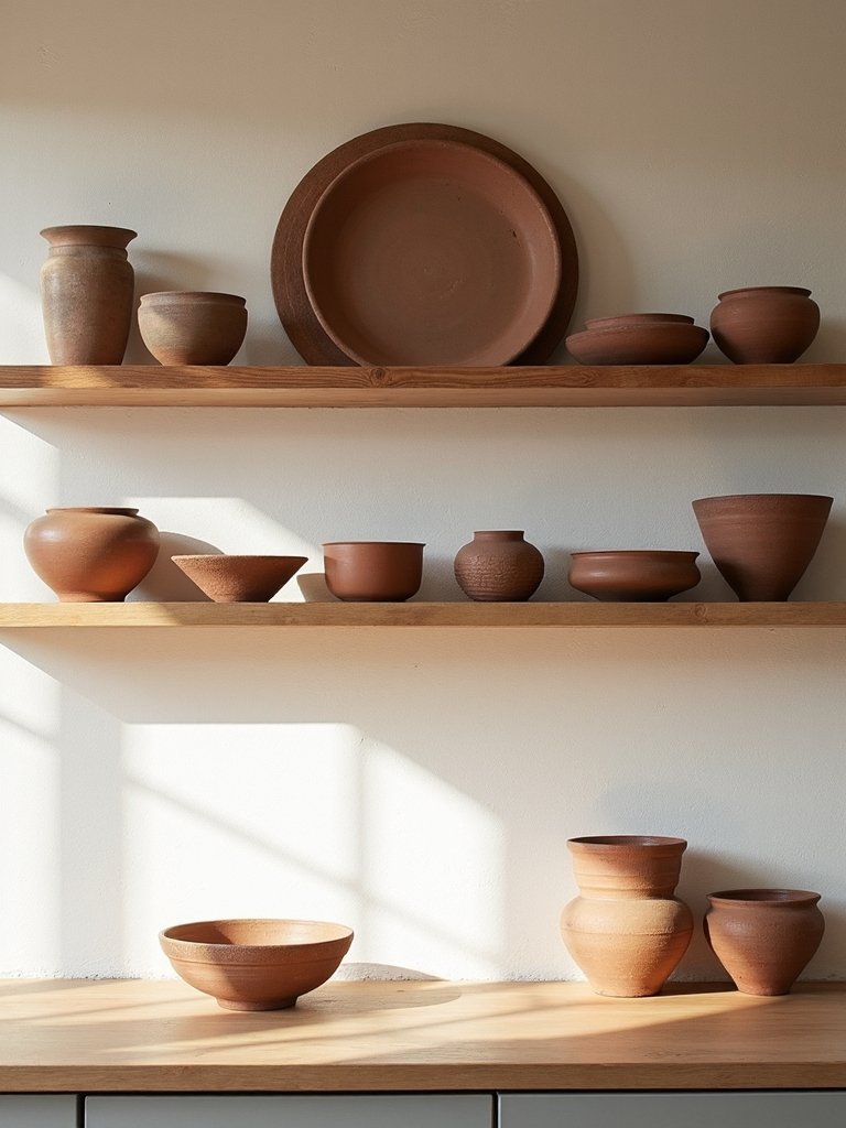 handcrafted boho pottery display