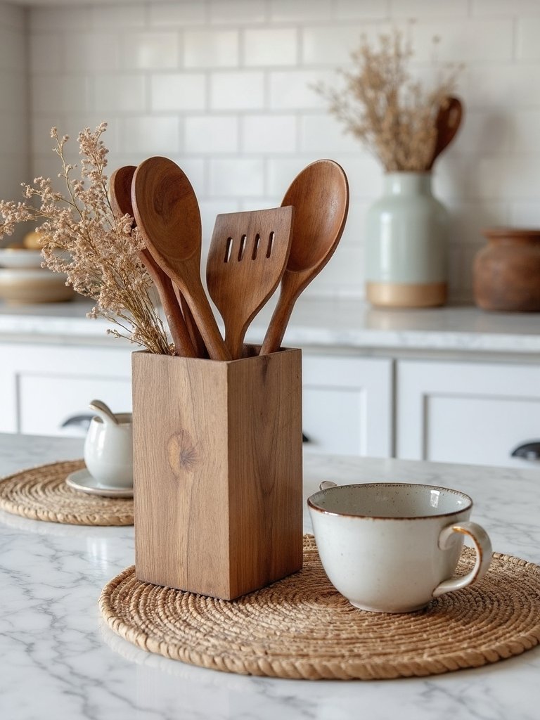 handcrafted wooden utensil holder style