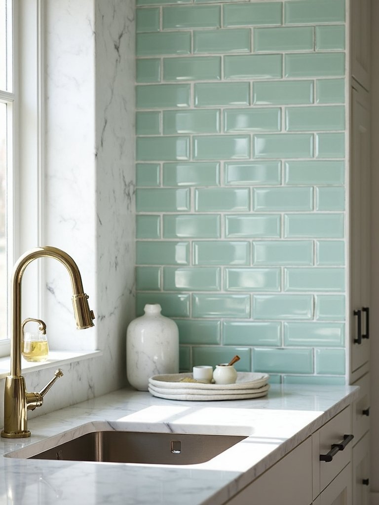 invigorating mint and marble backsplash