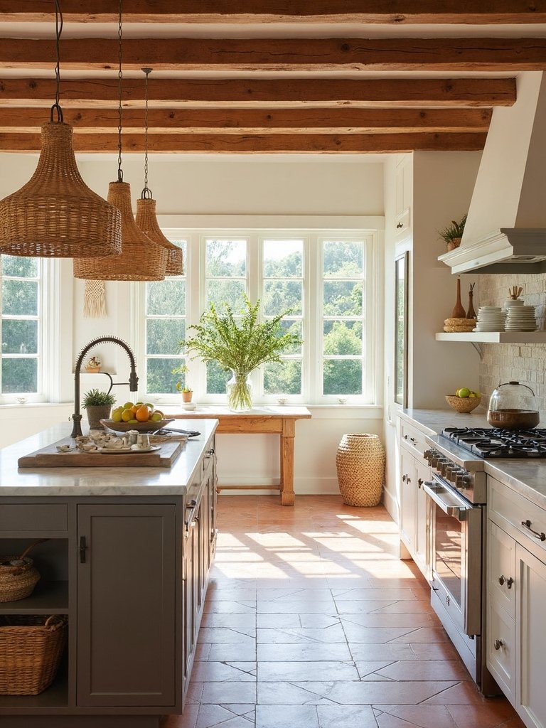 inviting grounding textural natural boho kitchen