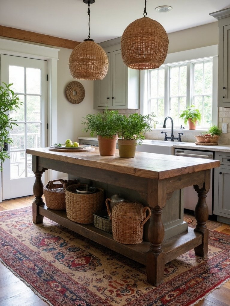 layered boho kitchen rug styling