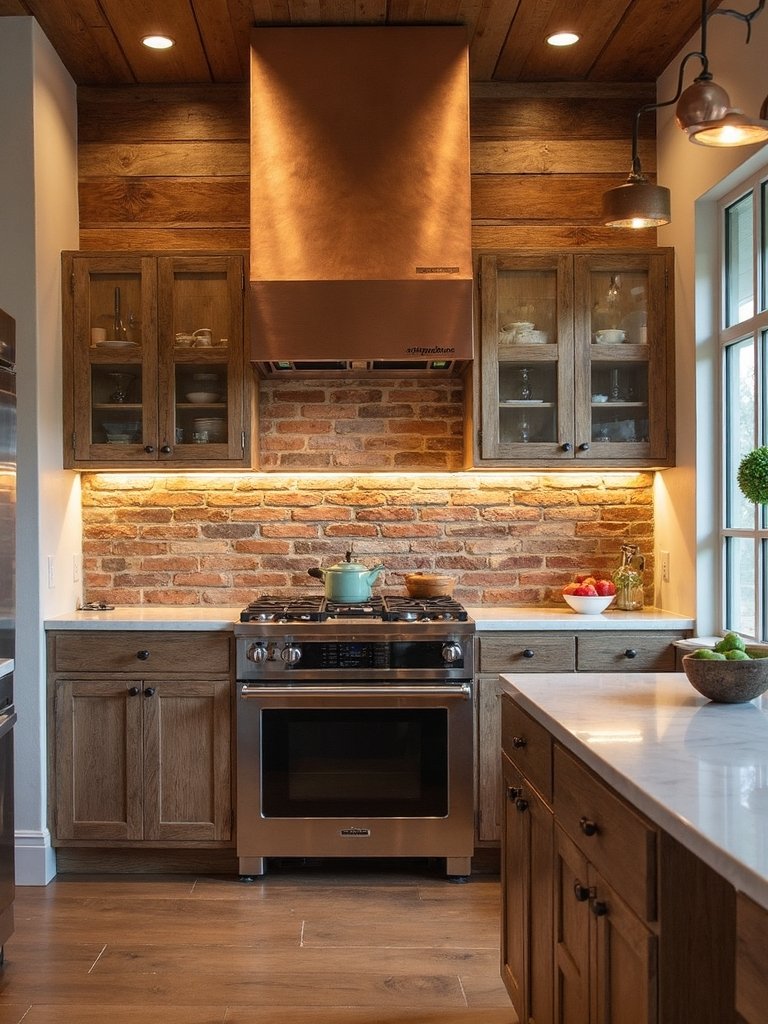layered rustic mixed material wall compositions
