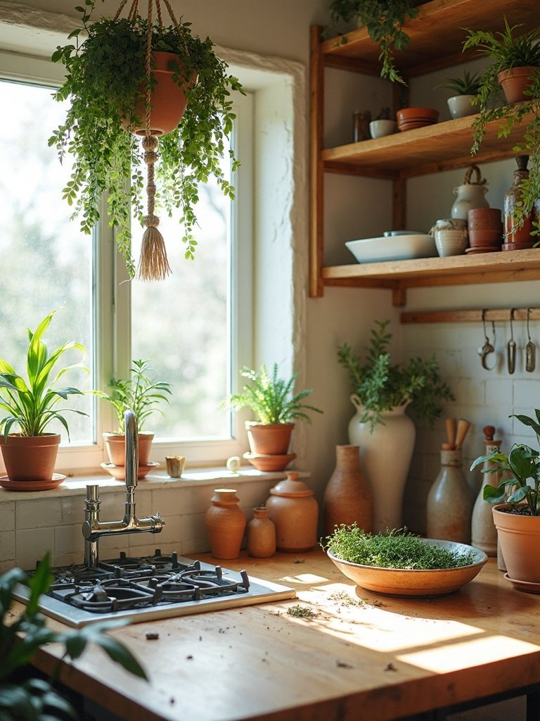 lush natural boho kitchen sanctuary