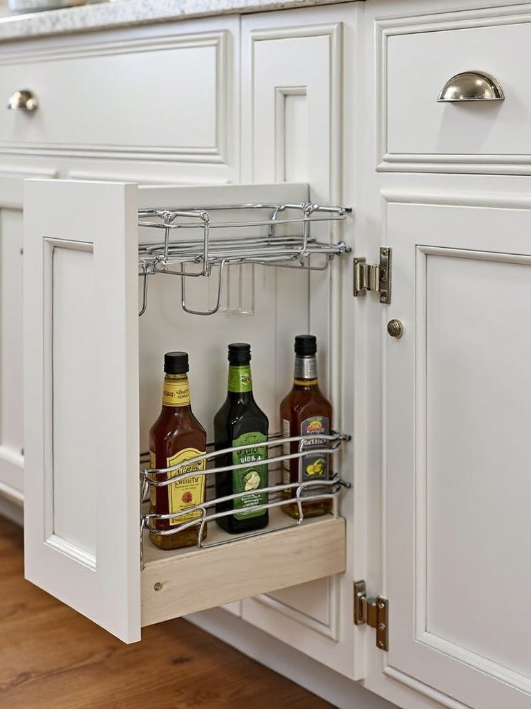 maximize under cabinet kitchen oil storage