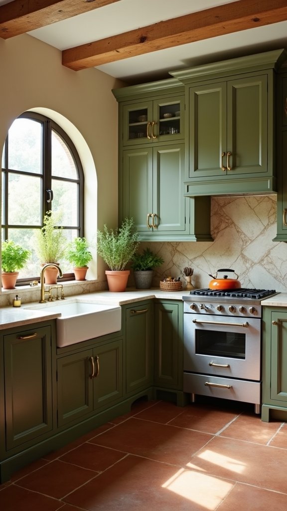 mediterranean olive green kitchen