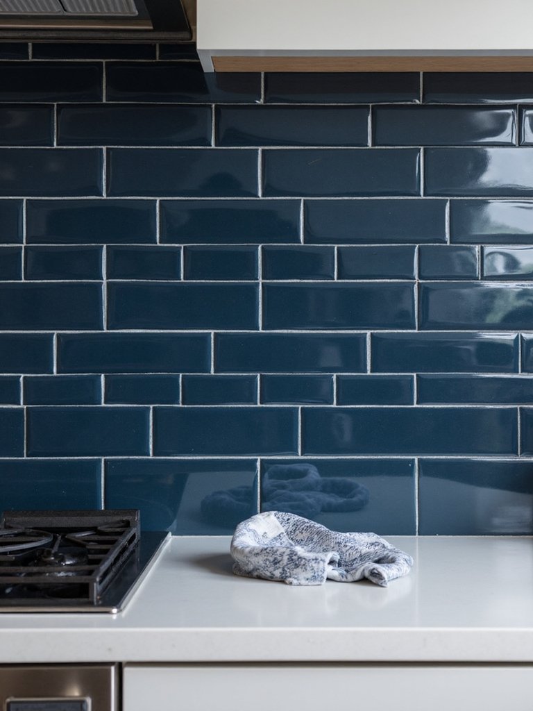 mesmerizing deep blue subway kitchen backsplash