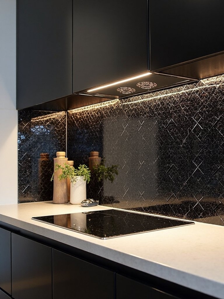 mesmerizing textured black mosaic tiles