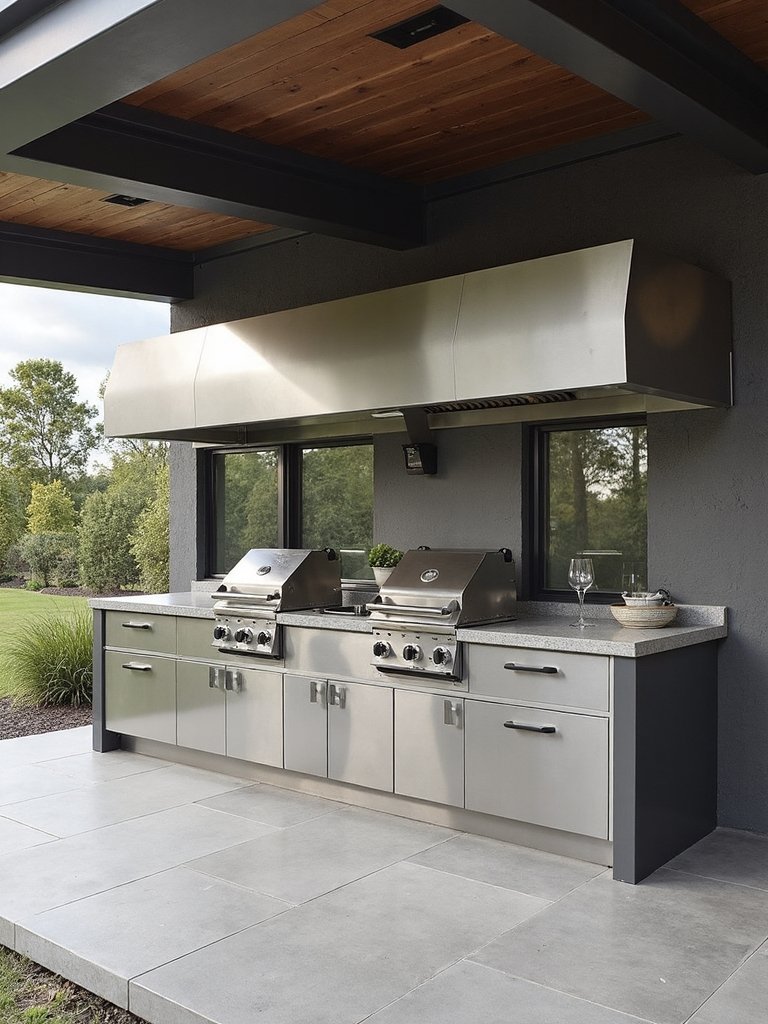 metal elements enhance outdoor kitchens