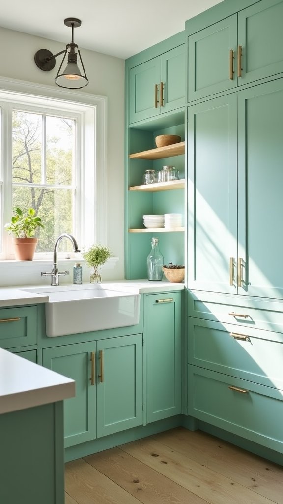 mint cabinets with patterns