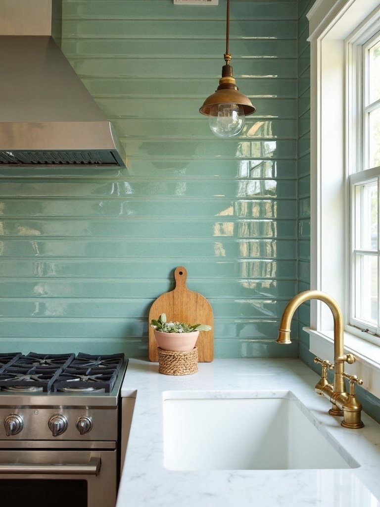 modern green subway tile