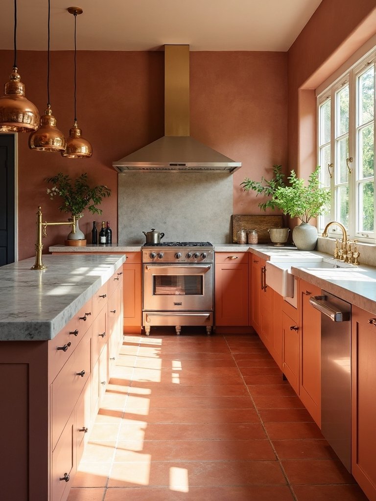 modern metallic clay tile kitchen