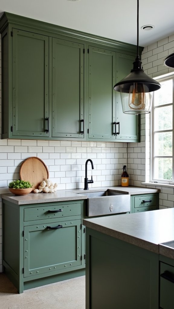 moss green industrial kitchen