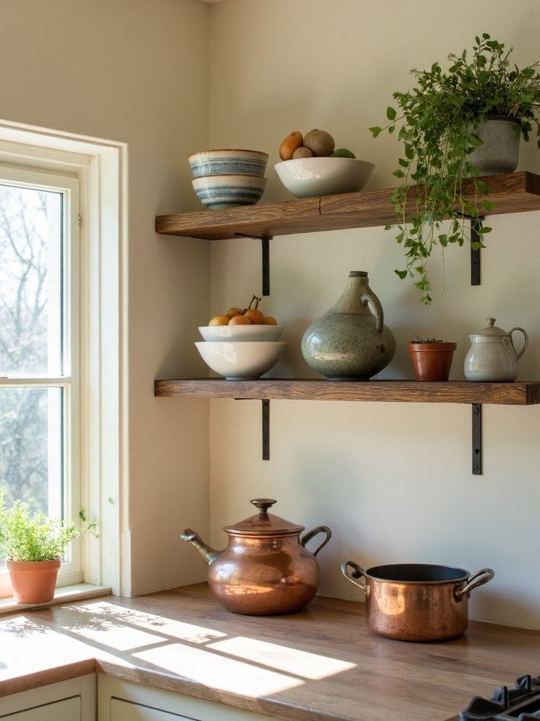 open kitchen shelving display