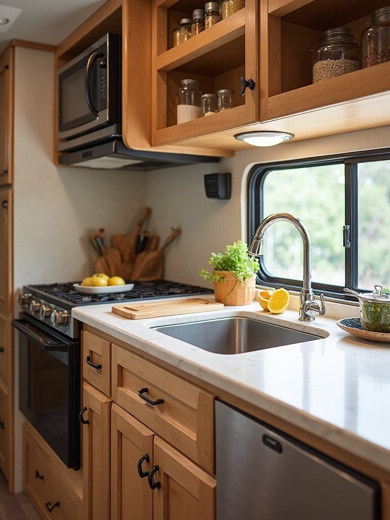optimize limited camper kitchen counter space