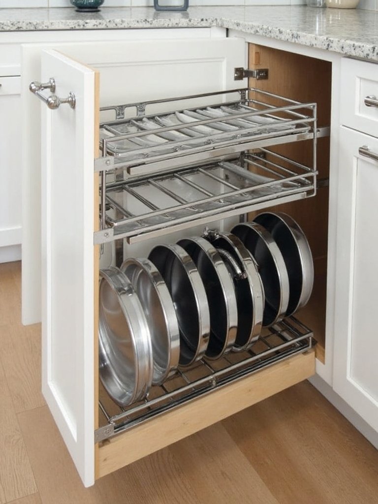 organize kitchen cabinets with lid storage