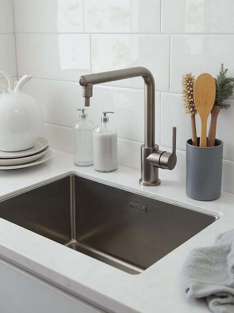organized functional minimalist kitchen sink setup