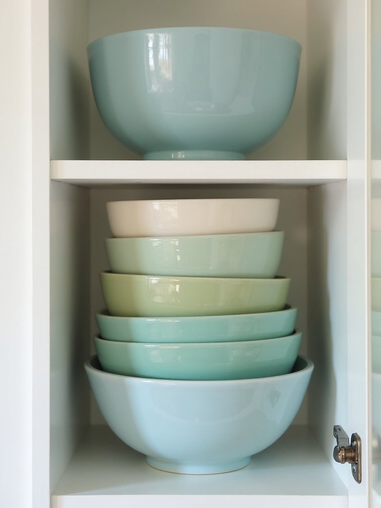 organized kitchen bowl color coding system