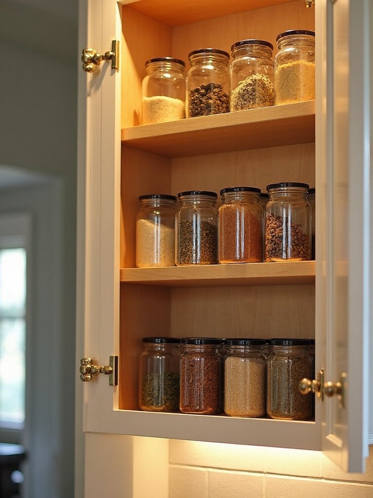 organized spice storage with tiered shelves
