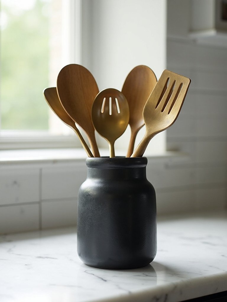 organized stylish functional kitchen utensil display