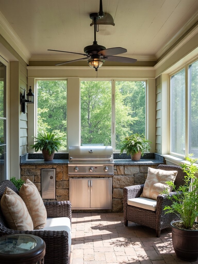 outdoor kitchen on screened porch