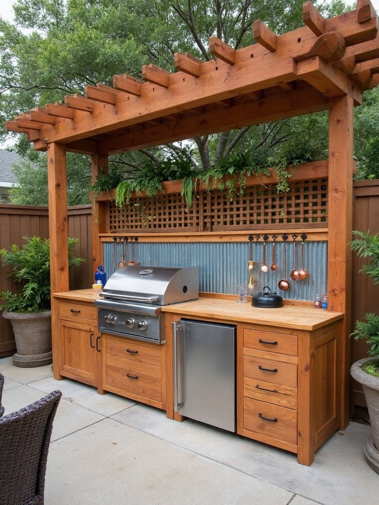 outdoor kitchen with privacy wall