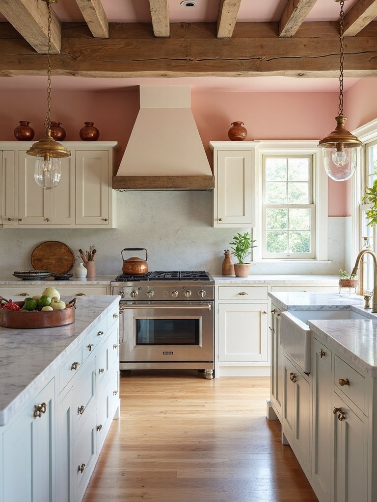pastel pink rustic kitchen