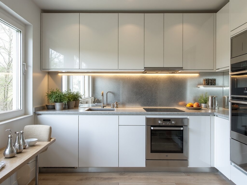 reflective surfaces brighten small kitchens