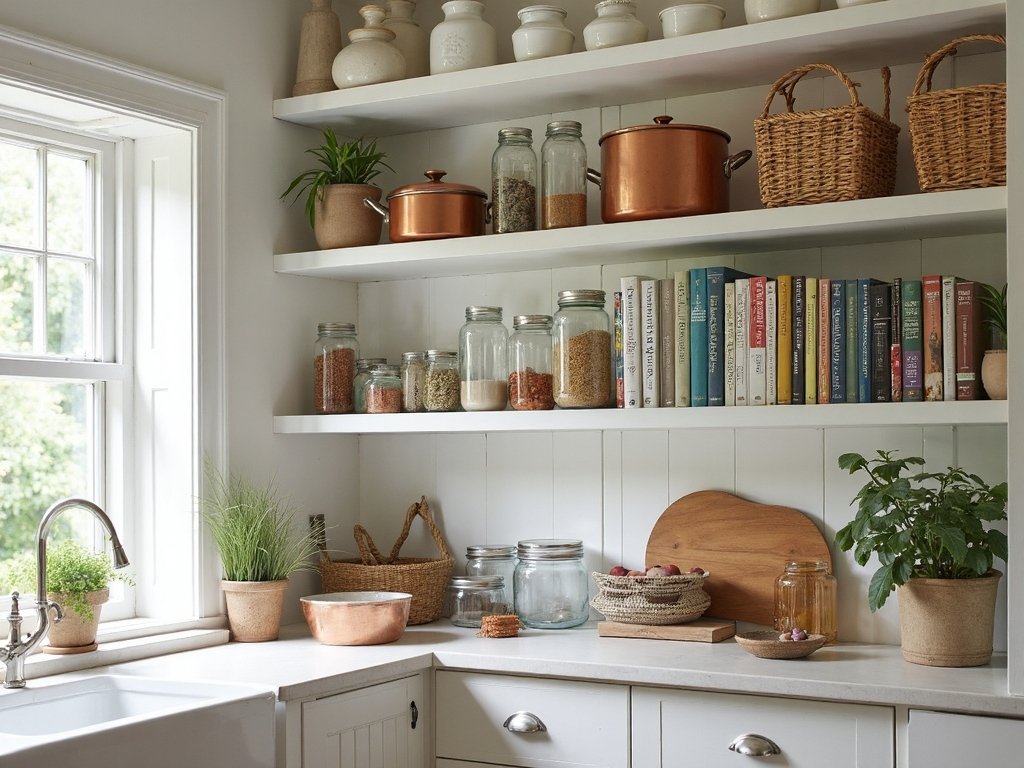 repurposed bookshelf kitchen storage solution