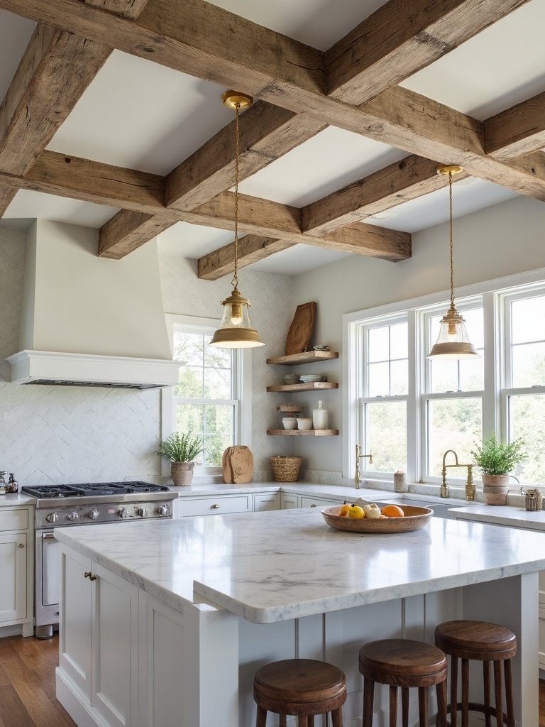 rustic charm above kitchen ceilings