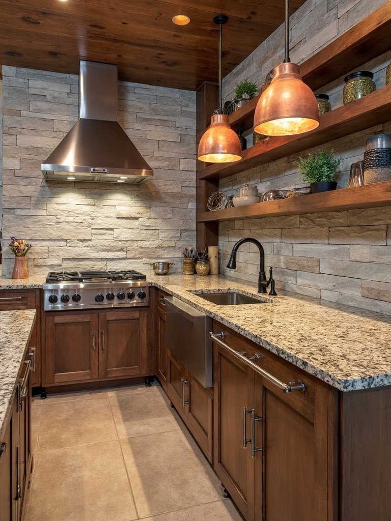 rustic charm focal kitchen wall