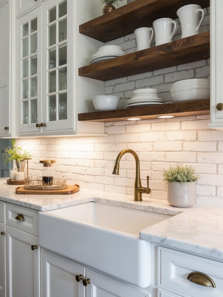 rustic charming painted brick backsplash