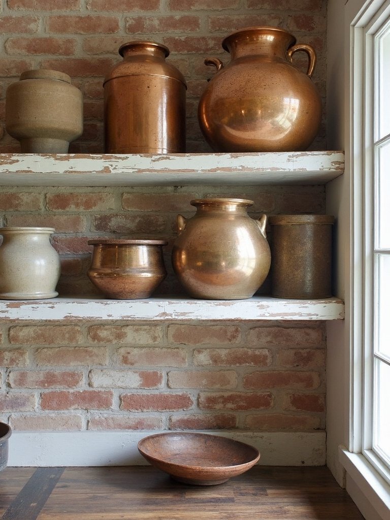 rustic farmhouse distressed paint shelving