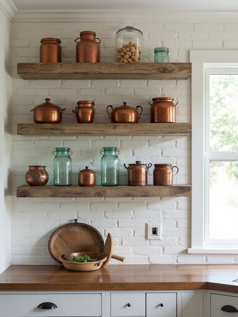 rustic farmhouse floating wood shelves