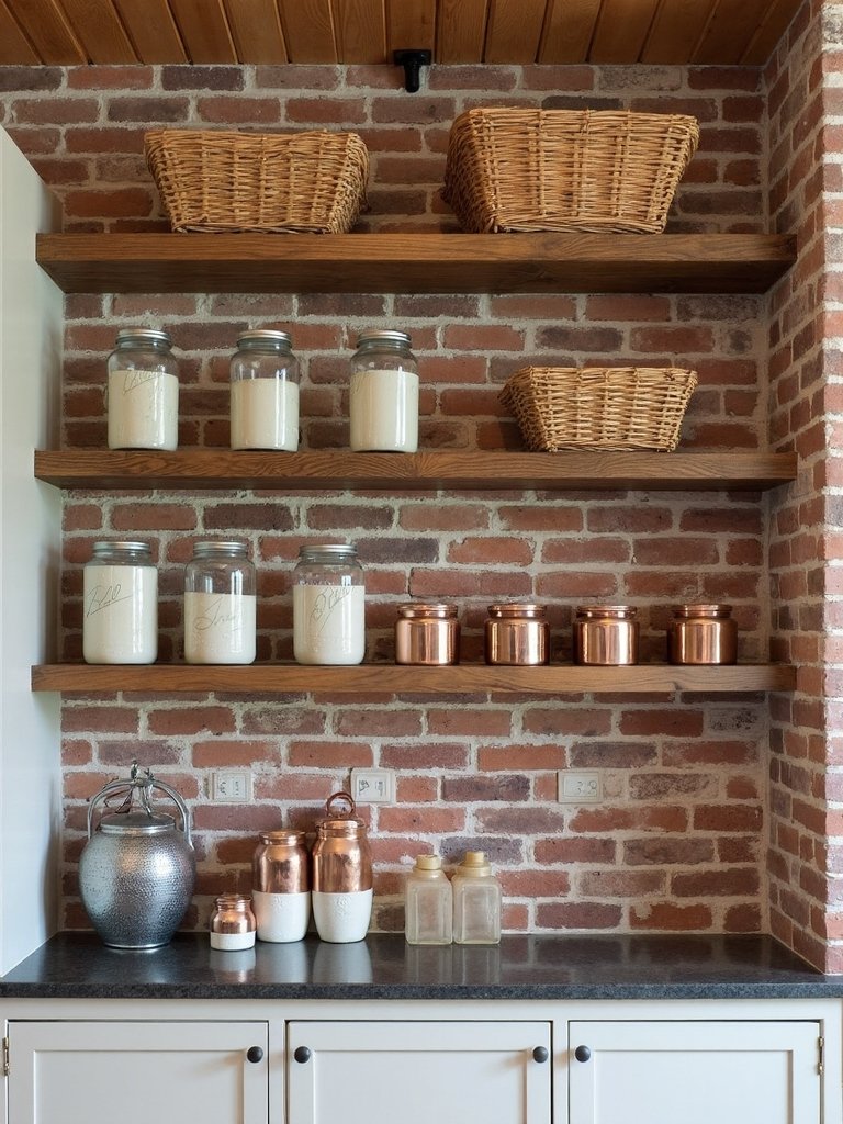 rustic functional charming open pantry shelving