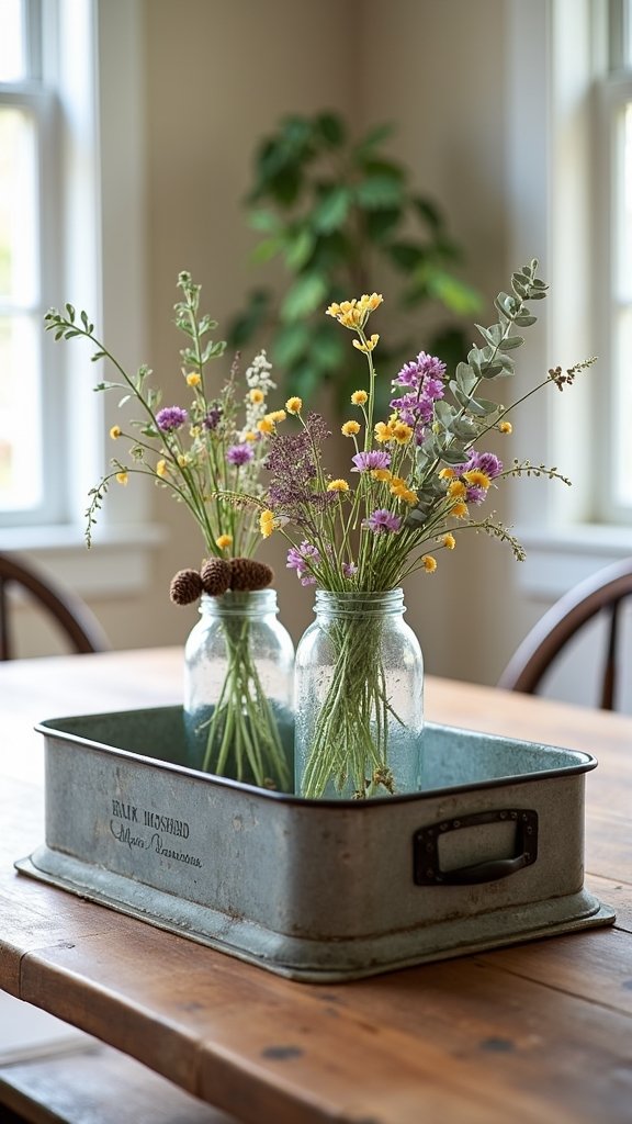 rustic kitchen centerpiece beautifies dining table