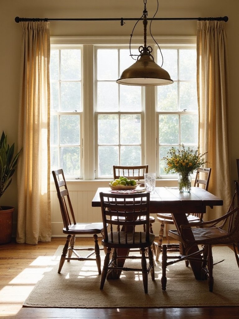 rustic layered warm grounded window treatments