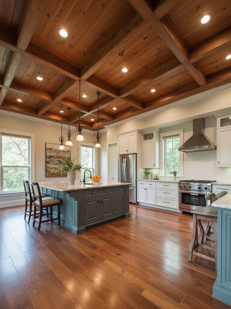 rustic modern geometric wood ceiling