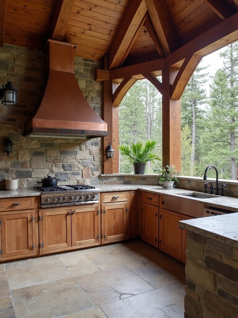 rustic mountain lodge outdoor kitchen design