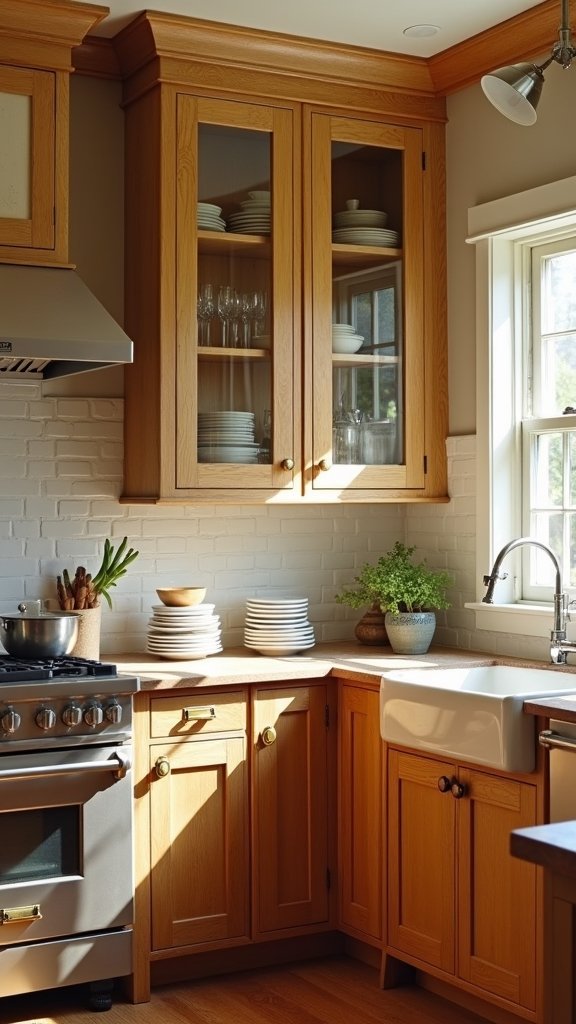 rustic oak glass cabinets