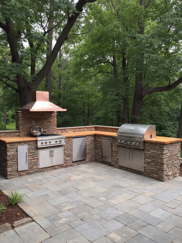 rustic outdoor kitchen with natural stone