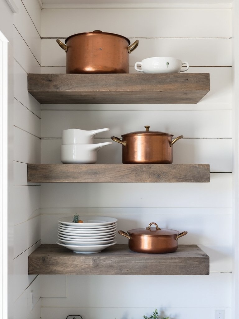 rustic reclaimed wood floating shelves