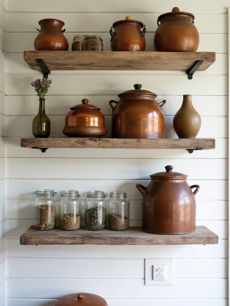 rustic reclaimed wood open shelving